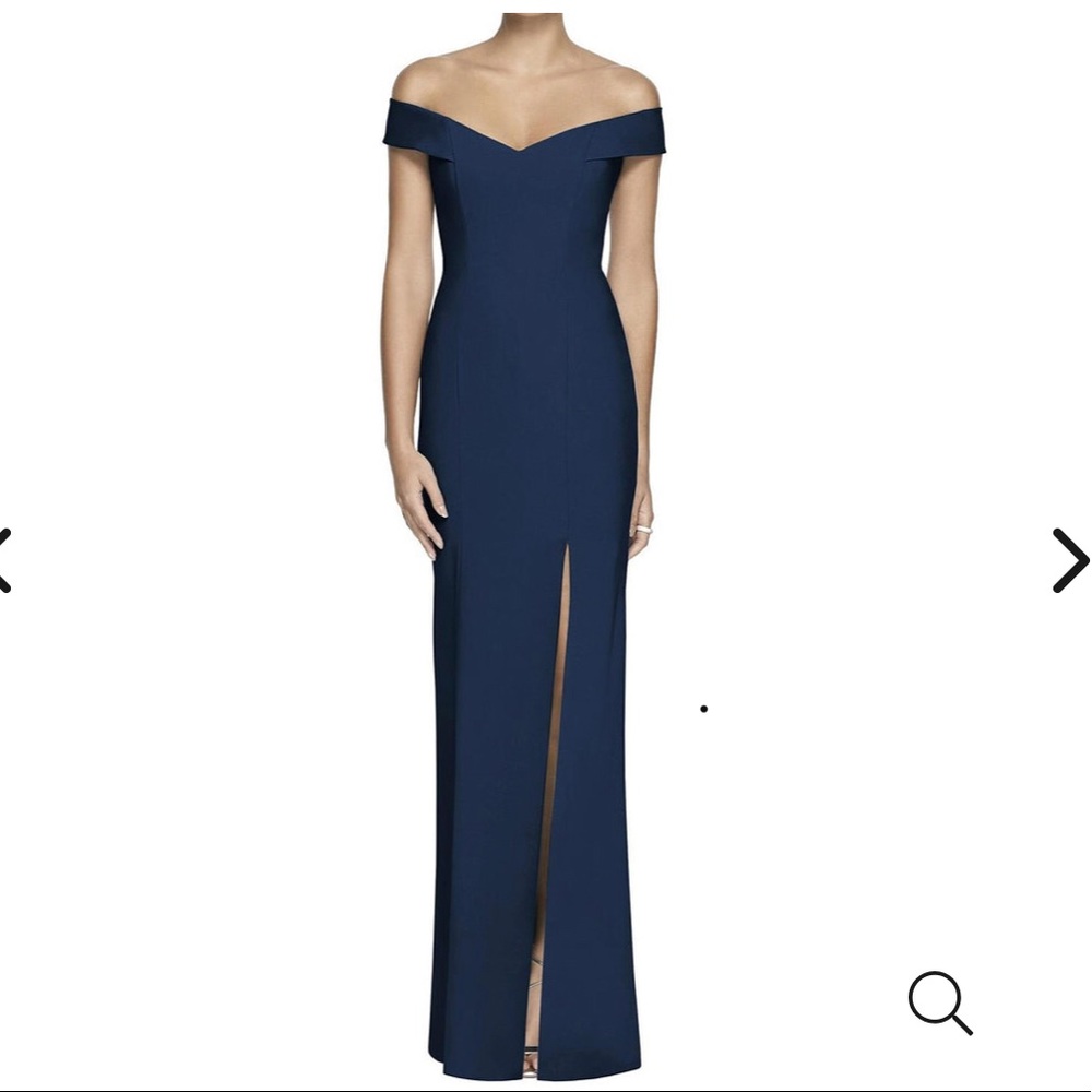 Dessy Collection Off-the-Shoulder Criss Cross Back Trumpet Gown- Midnight, sz 12